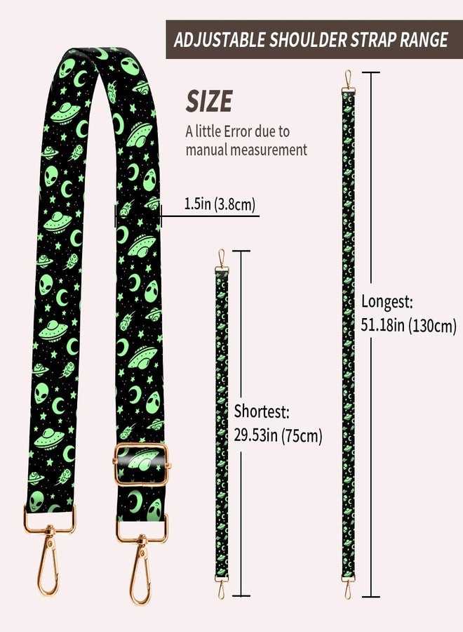 AIOGPD Purse Strap Replacement Crossbody, 3.8cm Wide Shoulder Strap Adjustable Replacement Belt Gold Buckle, Handbag Crossbody Bag Strap Cute Green Aliens - Image 4